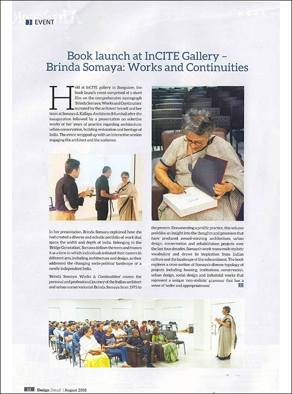 Book Launch at InCITE Gallery - Brinda Somaya : Works and Continuities - Design Detail the Architecture - Vol 5, Issue 52